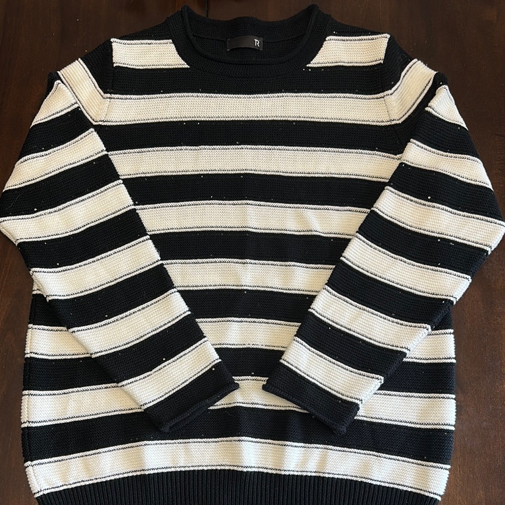 Black and White Crewneck Striped Sweater